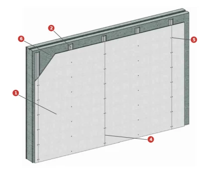 Fire-rated Wall Tecbor® A 12 EI-180 Wall lining on precast concrete Block
