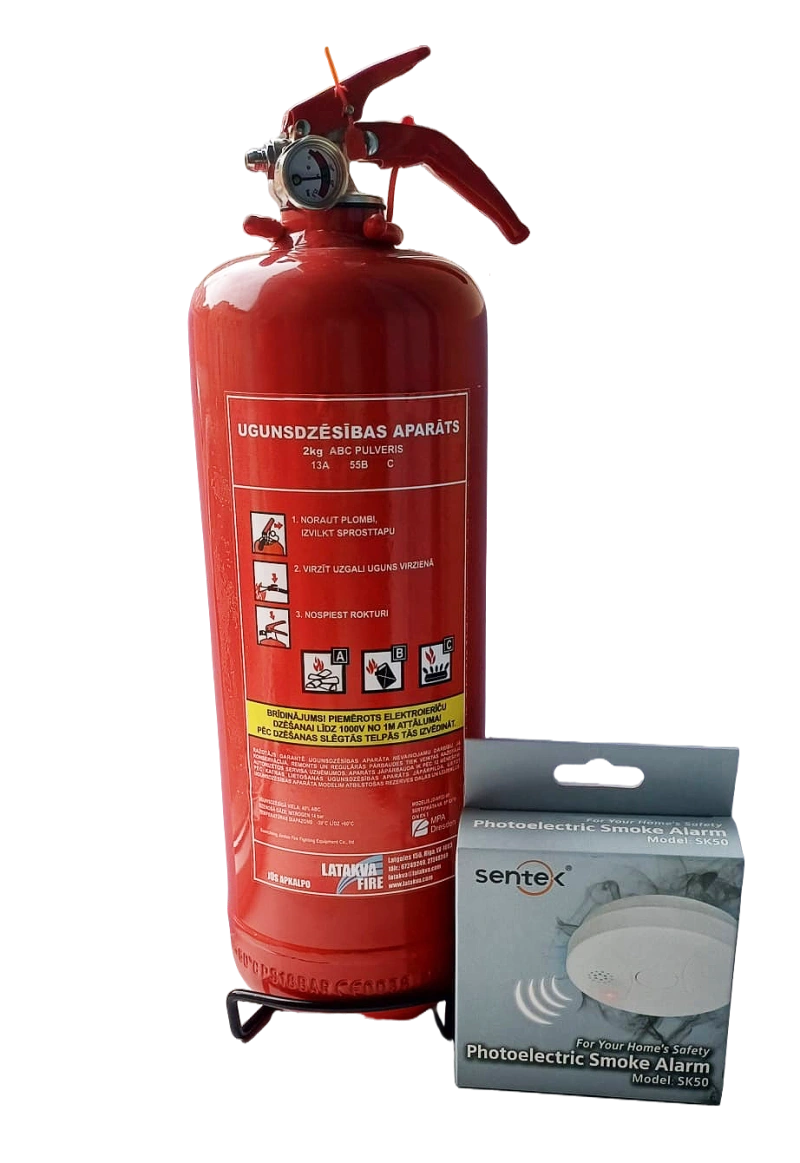 Conjunto: Extintor de polvo PA-2 (13A 55B) + Detector de humo